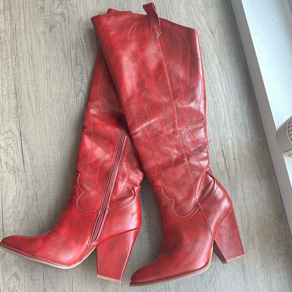 Tall Red Cowboy Style Boots